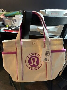 No longer on website! lululemon athletica Cream Canvas Tote with Pink Accents
